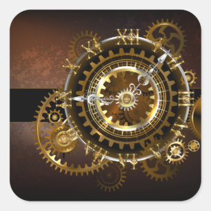 Sticker Carré Horloge Steampunk avec des engrenages anciens