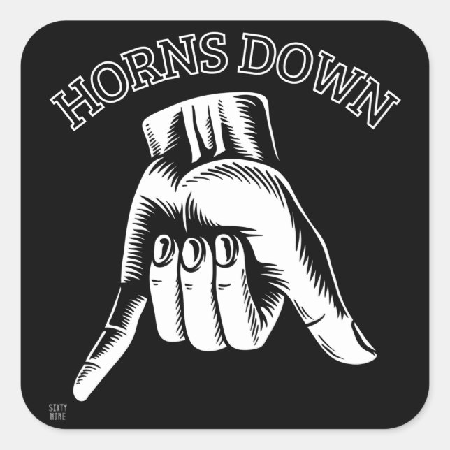 Sticker Carré "HORNS DOWN" funny      (Devant)