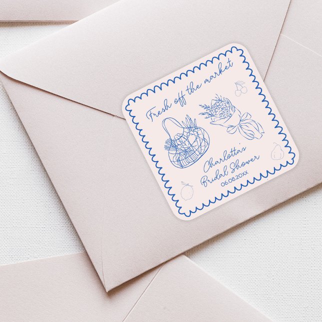 Sticker Carré Hors Du Marché Fête des mariées À Main Levée (Off The Market Whimsical Hand Drawn Bridal Shower Square Sticker)