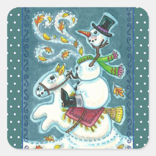 STICKER CARRÉ HORSEMAN SNOWMAN SANS TÊTE, HUMOUR XMAS HALLOWEEN,