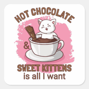 Sticker Carré Hot chocolate and Sweet Kittens