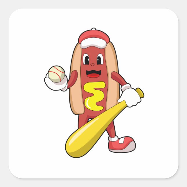 Sticker Carré Hot dog at baseball with baseball (Devant)