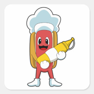 Sticker Carré Hot-dog avec Moutarde
