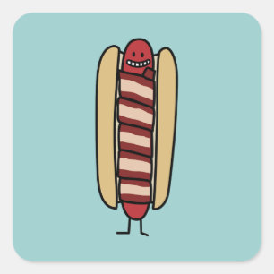 Sticker Carré Hot-dog enveloppé en lard