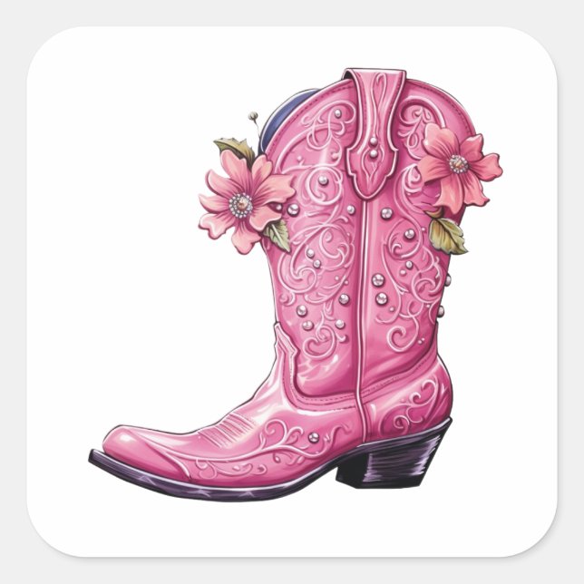 Sticker Carré Hot rose Cowgirl Boot Howdy (Devant)