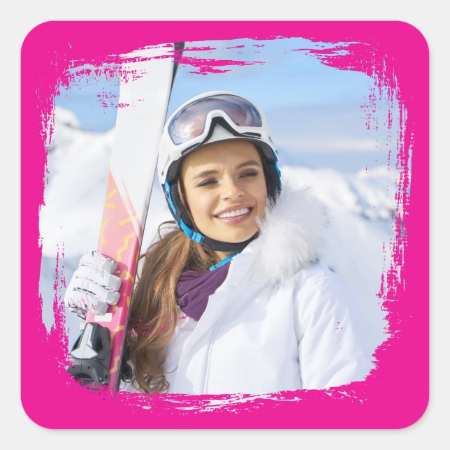 Sticker Carré Hot rose moderne Grunge photo de la frontière (Devant)