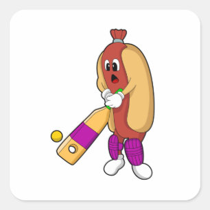 Sticker Carré Hotdog au cricket avec batte de cricket