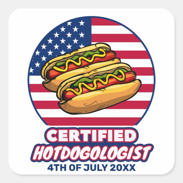 Sticker Carré Hotdogologue certifié American Flag Hot Dog (Devant)