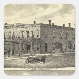 Sticker Carré Hôtel centennal, Tecumseh, et Neb, Nébraska