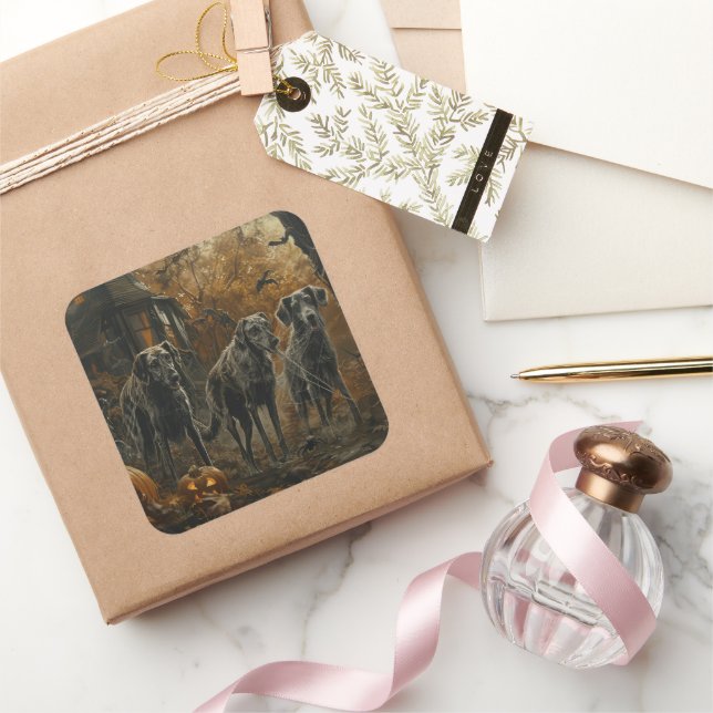 Sticker Carré Hound Afghan Halloween nuit chien délice (Cadeaux)