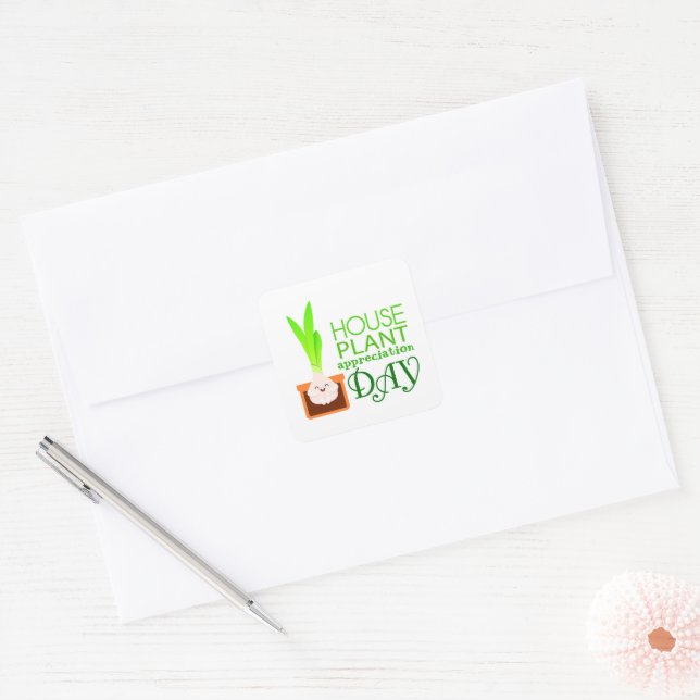 Sticker Carré Houseplant Appreciation Day Cute Potted Flower  (Enveloppe)