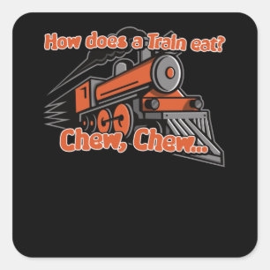 Sticker Carré How Eats A Train Joke Saying Funny Steam