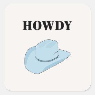 Sticker Carré Howdy Cowboy Casquette Baby Blue