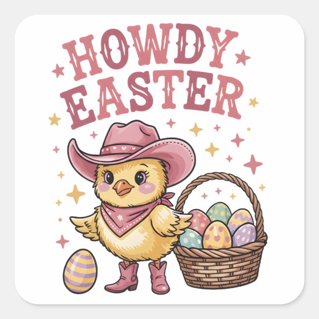 Sticker Carré Howdy Easter Chick Cute Egg Hunt Spring Farm (Devant)