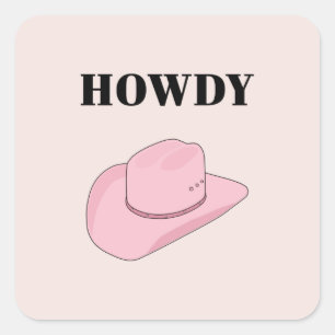 Sticker Carré Howdy Pink Cowboy Casquette