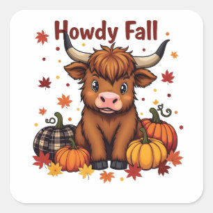 Sticker Carré Howdy Y'all Automne Automne Moo Vache Citrouille