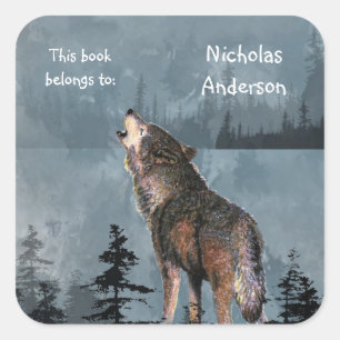 Sticker Carré Howling Wolf Animal Nature art Custom Boite