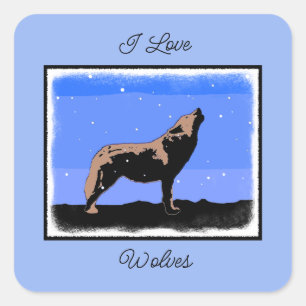 Sticker Carré Howling Wolf en hiver - Art faunique original