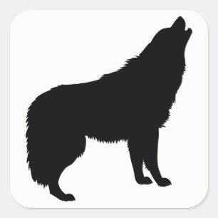 Sticker Carré Howling Wolf Silhouette