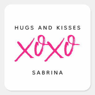 Sticker Carré Hugs and Kisses Pink & Black Valentine's Day