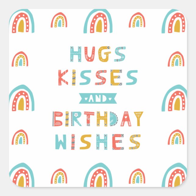 Sticker Carré Hugs Kisses et voeux d'anniversaire (Devant)