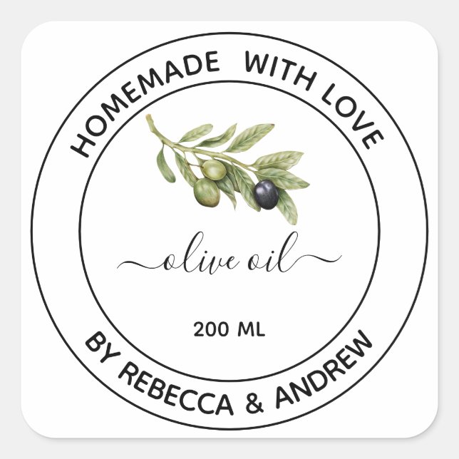 Sticker Carré Huile d'olive couleur Kraft avec illustration Vint (Devant)