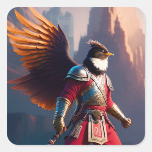 Sticker Carré humanoïde d'oiseaux avec l'équipement de guerrier