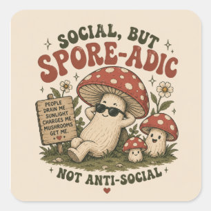 Sticker Carré Humeur Sporadique – Design Rétro Champignon Mignon