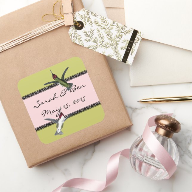 Sticker Carré Humming Birds Grunge Hearts with Wings (Cadeaux)