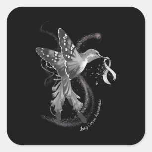 Sticker Carré Hummingbird Holding White Ribbon Lung Cancer Aware