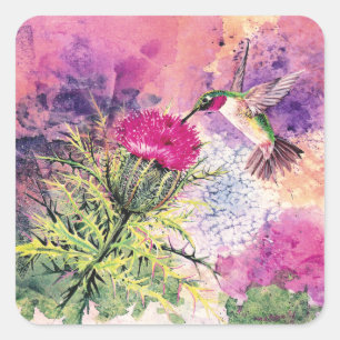 Sticker Carré Hummingbird Purple Thistart Imprimer les étiquett
