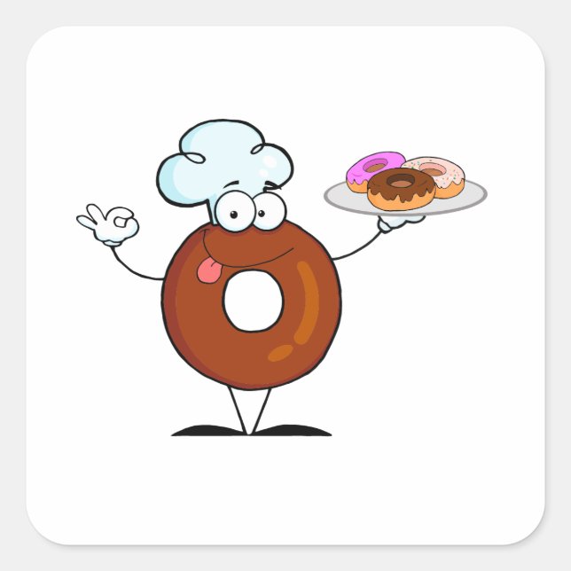 Sticker Carré humoriste donut chef personnage de dessin animé (Devant)
