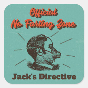 Sticker Carré Humoristique No Farting Zone Vintage Turquoise