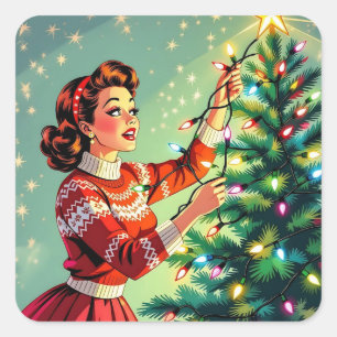 Sticker Carré Humour de Noël rétro sarcastique drôle