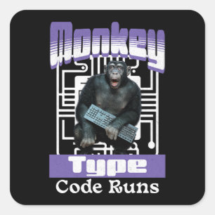 Sticker Carré Humour de programmeur sur le singe qui tape du cod