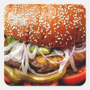Sticker Carré humour foodie nouveauté cheeseburger hamburger