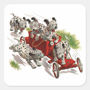Sticker Carré Humour Vintage Mignon Chien Dalmatien Camion de Po