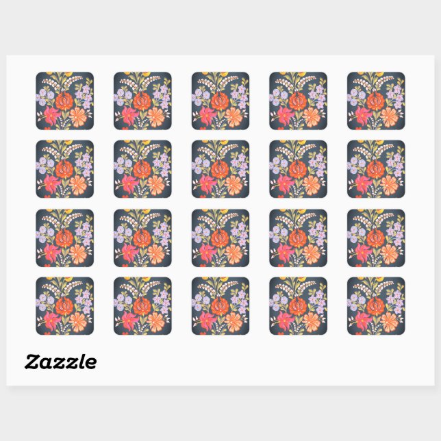 Sticker Carré hungarian flowers -vibrant colors (Feuille)