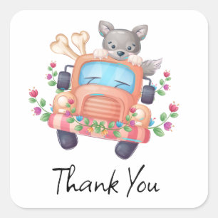 Sticker Carré hurler avec Joy Cute Grey Wolf