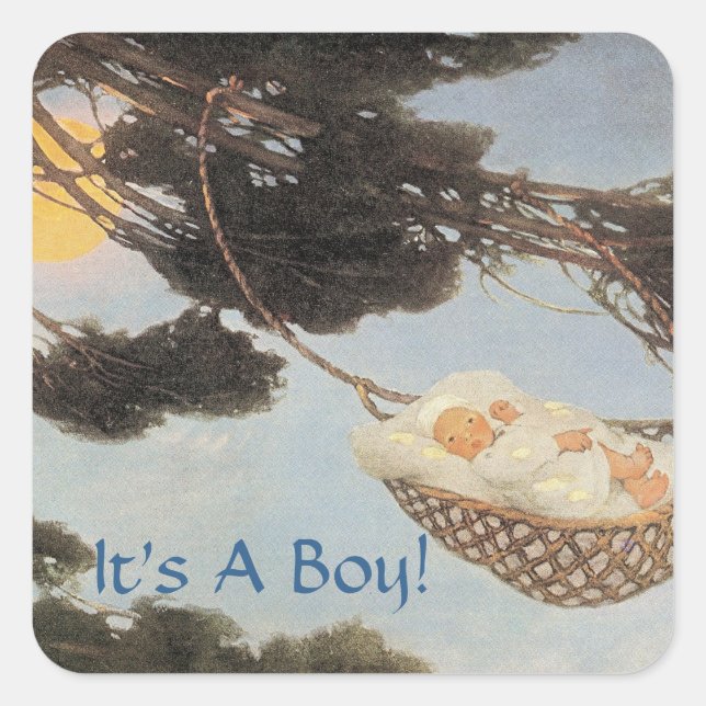 Sticker Carré Hush-a-Bye, Baby Nursery Rhyme Baby Boy (Devant)