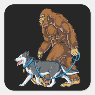 Sticker Carré Husky   Bigfoot Dog Walk Siberian Husky Sasquatch