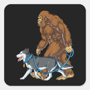 Sticker Carré Husky   Bigfoot Dog Walk Siberian Husky Sasquatch