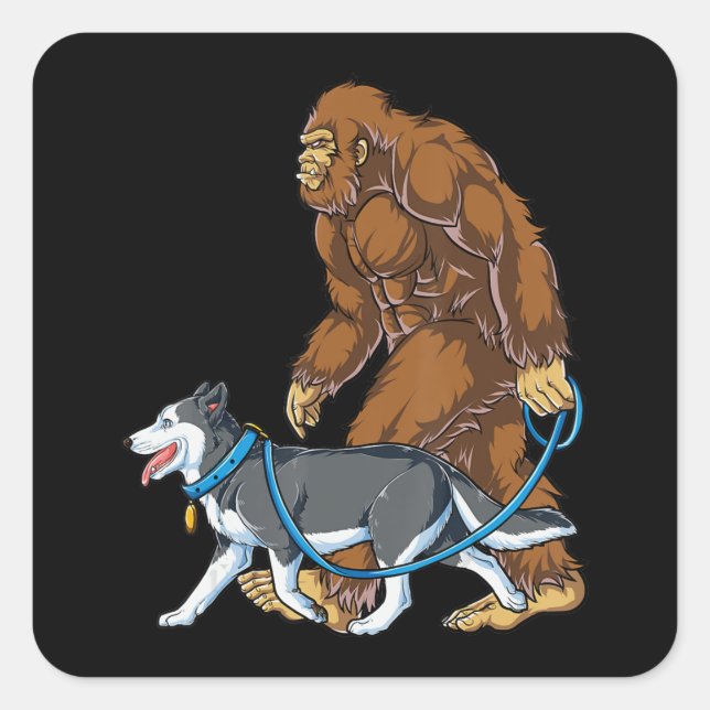 Sticker Carré Husky | Bigfoot Dog Walk Siberian Husky Sasquatch (Devant)