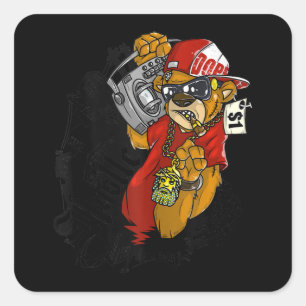 Sticker Carré Hustle Hip hop dur Teddy Bear Gangster Rap