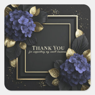 Sticker Carré Hydrangea Bleu Élégant Fleurs à Feuille Noire et D