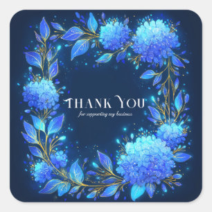Sticker Carré Hydrangea Bleu Lumineux Étincelle Dorée Céleste