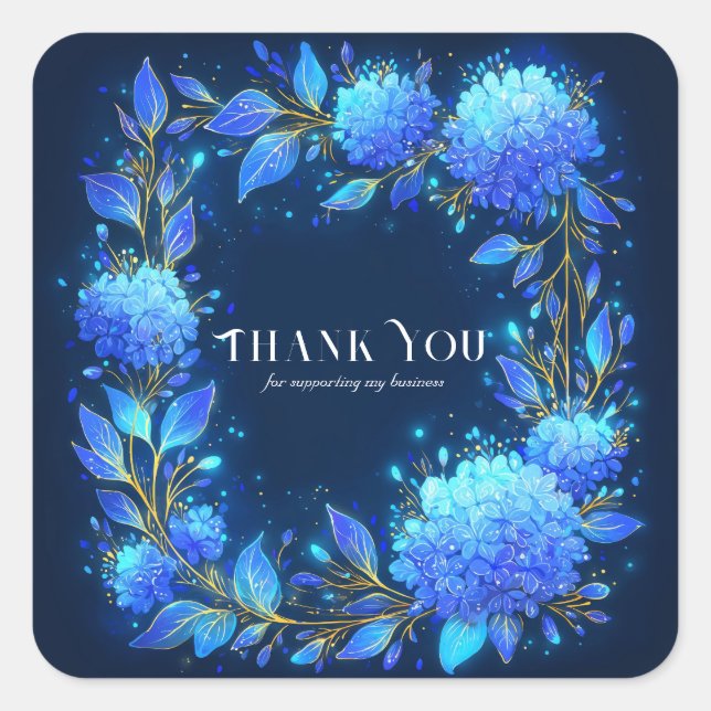 Sticker Carré Hydrangea Bleu Lumineux Étincelle Dorée Céleste (Devant)