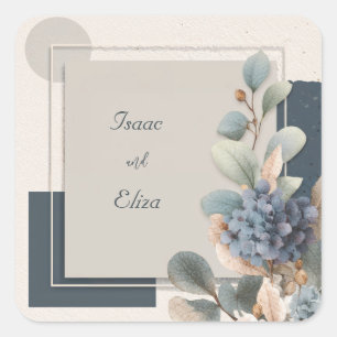 Sticker Carré Hydrangea Bleu Poussiéreux Minimaliste Géométrique