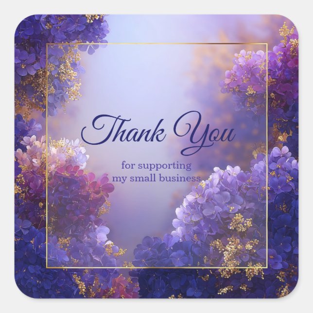 Sticker Carré Hydrangea Fleur Florale Élégante Violet Doré Étinc (Devant)