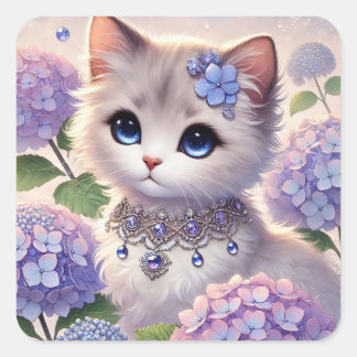 Sticker Carré Hydrangea Princess Cat